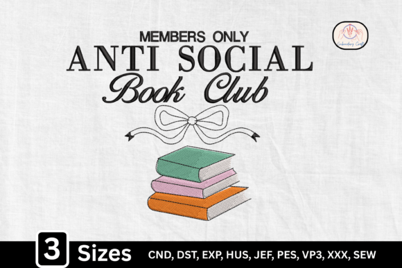 Anti Social Book Club – A Cozy, Festive Embroidery Design for Book Lovers